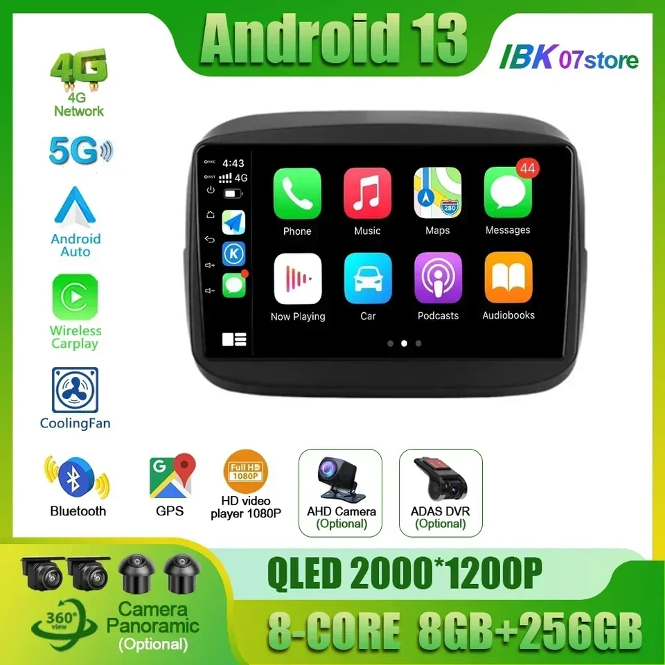 Pre Fiat Mobi 2016-2022 Car Central Central Multimedia 9 Incur Android 13 Navigation Wireless Carplay Stereo Screen 2 DIN