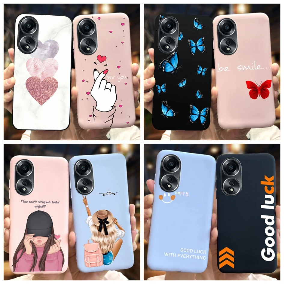 Pre fond Oppo A58 4G Case New Fashion Love Heart Motýfly Coque Soft Silicon Back Cover pre OPPOA58 4G A 58 CPH2577 PASE