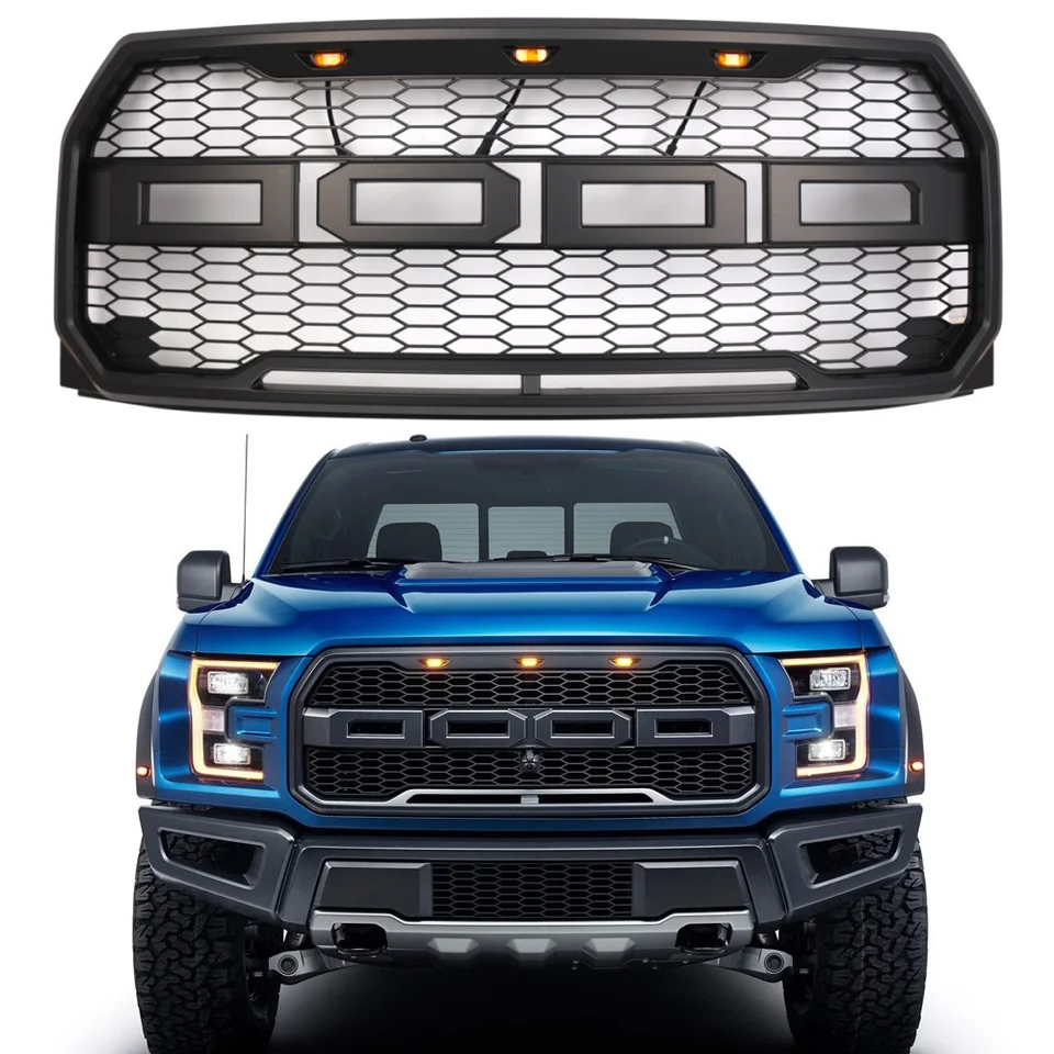 Pre Ford F150 Grill Raptor Style pre F-150 2015 2016 2017 LED Front Bumper Center Grille Mesh Honeycomb Racing Radiator Grille Grille