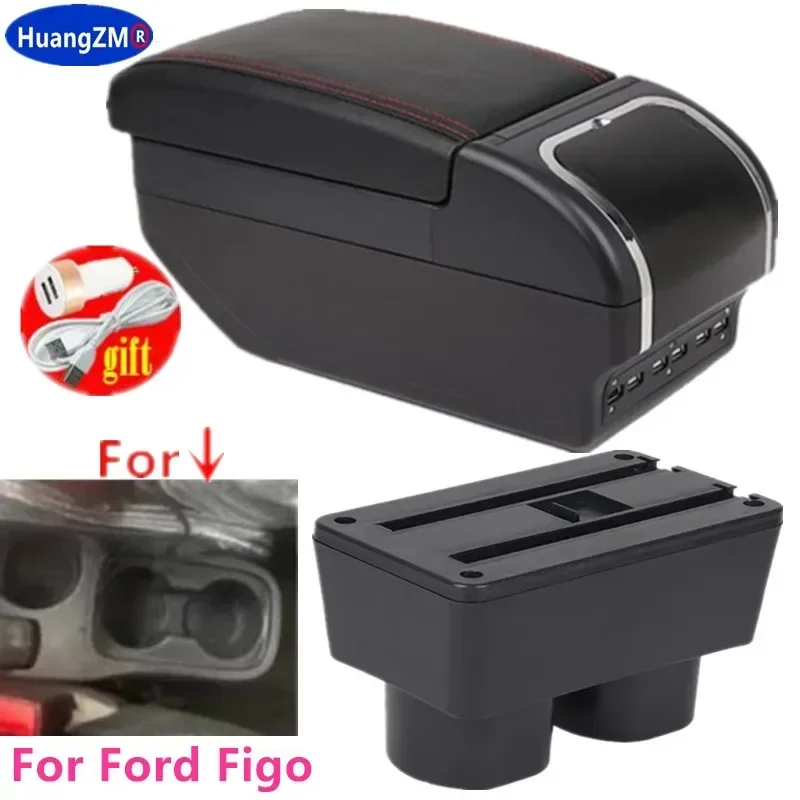 Pre Ford Figo lakťová lakťová skrinka pre Ford Figo Interior Parts Entofit Box Doplnky dielov Skladovací box s USB LED