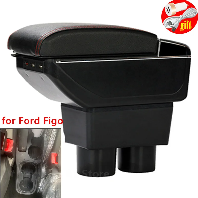 Pre Ford Figo lakťová skrinka Central Storage Storage Box s rozhraním Usb držiak na pohárik