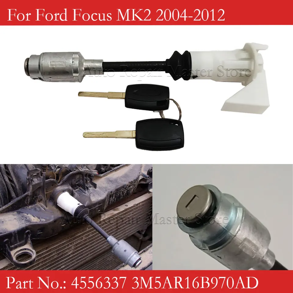 Pre Ford-Focus C-Max 2003-2007 MK2 2004-2012 4556337 3M5AR16B970AD s 2 klávesmi Car Hood Latch Latch Latch Cylinder Súprava