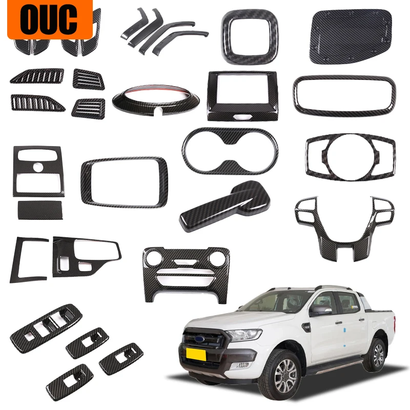 Pre Ford Ranger 2015-2021 ABS Interiérový súprava uhlíkových vlákien Car Dashboard Console Shift Shift Panel Decoration Orezie