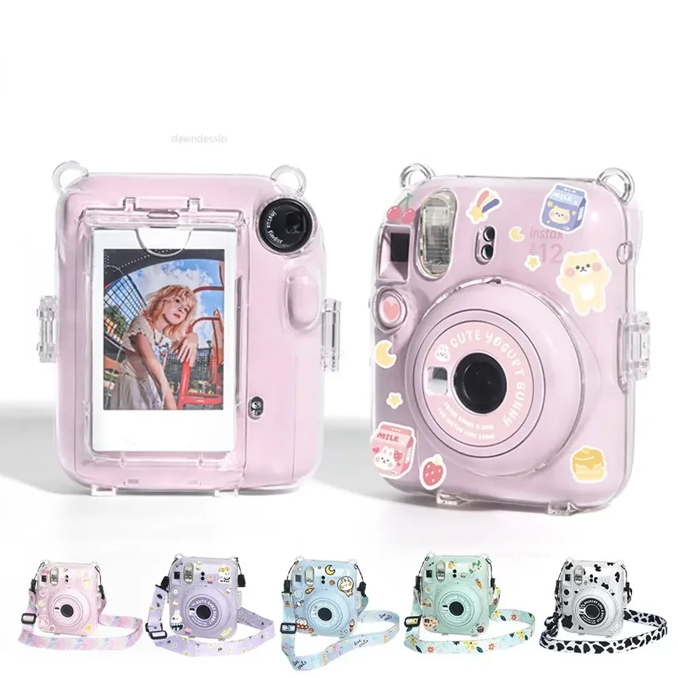 Pre Fujifilm Instax Mini 12 Transparent Camera Coare Puzdet Chráni vrecka s vreckom na ramenný popruh