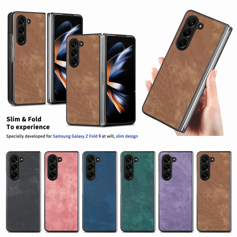 Pre fáza 6 módne PU kožené PC 2-v-1 puzdro pre telefón Samsung Galaxy Z Fold 6 5G Shock and Drop Odolné ochranné puzdro