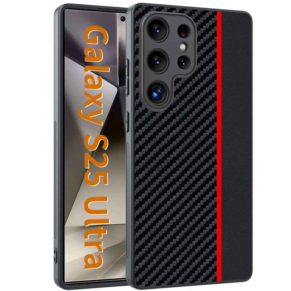 Pre Galaxy S25 Ultra Rugger Armor Abhiber Fiber Pu LeTrher Cover Cover, Anti-Shock TPU PC Gel Case pre Samsung Galaxy S24 Plus Plus