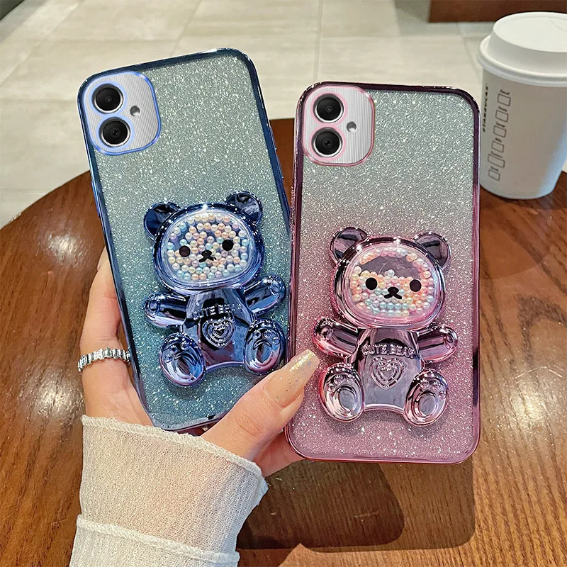 Pre galaxya05 luxusný gradient trblietavý plaviaci sa držiak na držiak medveďa pre puzdro pre Samsung Galaxy A05 A05S Silikónový zadný kryt Galaxy 05