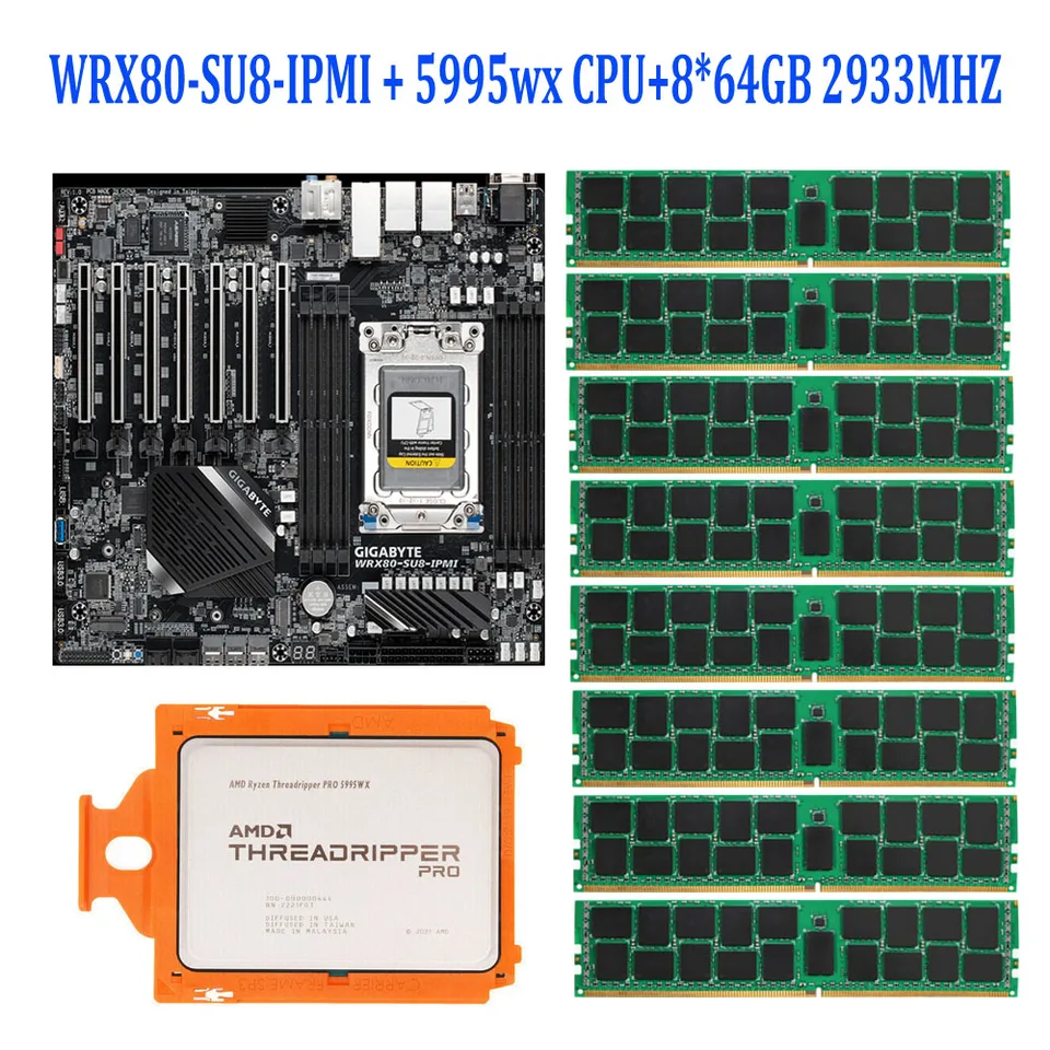 Pre Gigabyte WRX80-SU8-IPMI / TRISTRIPPER PRO 5995WX CPU 64C / 128T 4,5 GHZ / 8* 64GB = 512G DDR4-2933MHZ