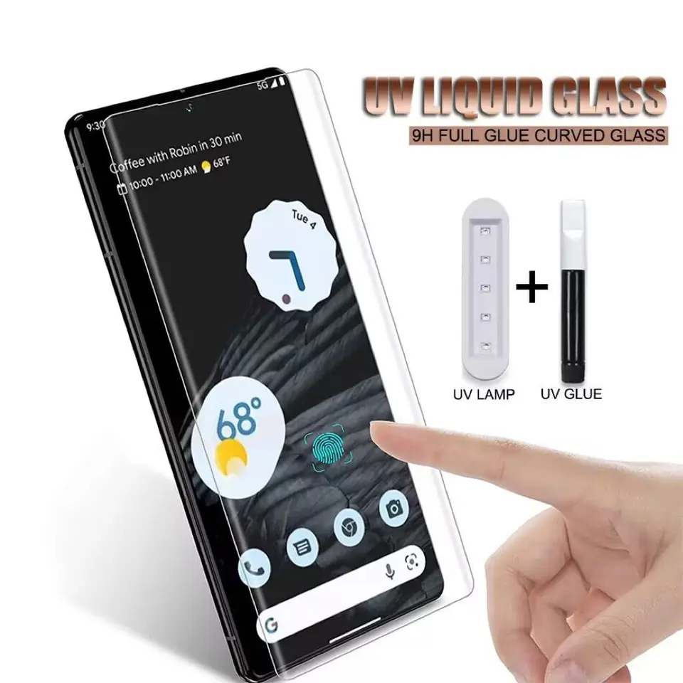 Pre Google Pixel 7 6 Pro Temperované sklo ochranný film Nano Liquid UV Full Glue Phone Guelses Pixel 9PRO 8PRO Protector obrazovky