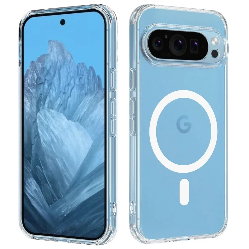 Pre Google Pixel 9 Pro XL Puzdro Magnetický nárazový nepriestrelný priehľadný Soft TPU+ Hard PC Wireless Cover pre Pixel 9