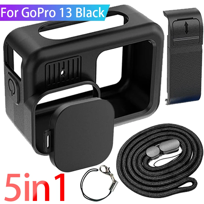 Pre GoPro Hero 13 Black Accessories puzdro Ochranné puzdro na kryt shell chráni gumový silikón + šošovkový popruh pre Go Pro Hero13