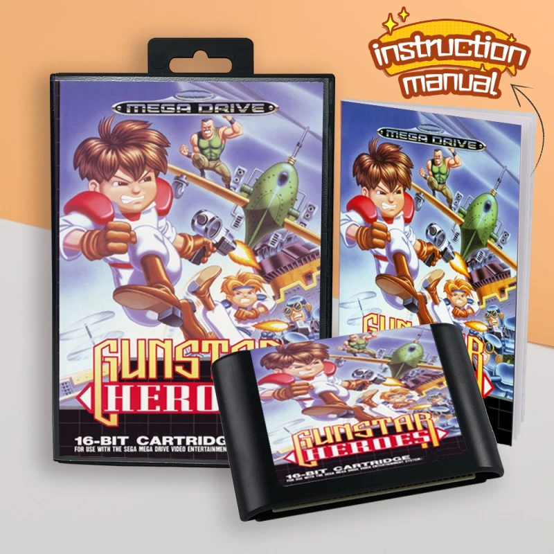 Pre Gunstar Heroes Eur Cover 16bit MD Game Card s manuálnym maloobchodným boxom (1 set) pre konzoly videohier Sega Genesis Megadrive