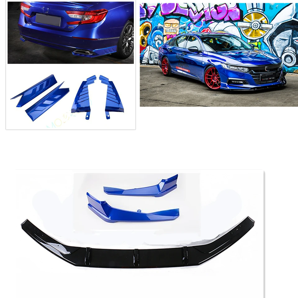Pre Honda Accord 10. 2018 2019 2020 Predný nárazník Spoiler Lip+zadný difúzovač bočné spojlery Splitter Canards Cover Súprava modrá