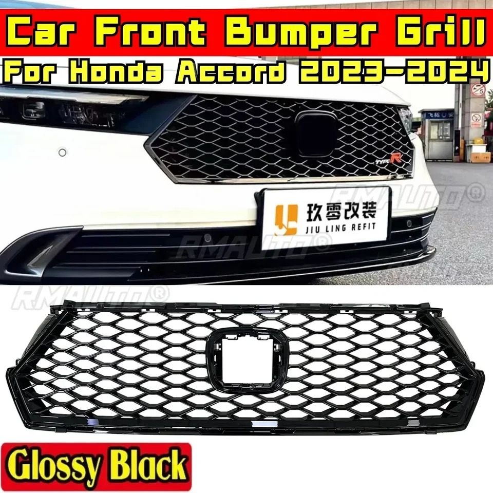 Pre Honda Accord 2023-2024 Kit Body Sit predný nárazník Gril Glossy Black Typer Style Style Style Grill Racing Grills Auto Príslušenstvo