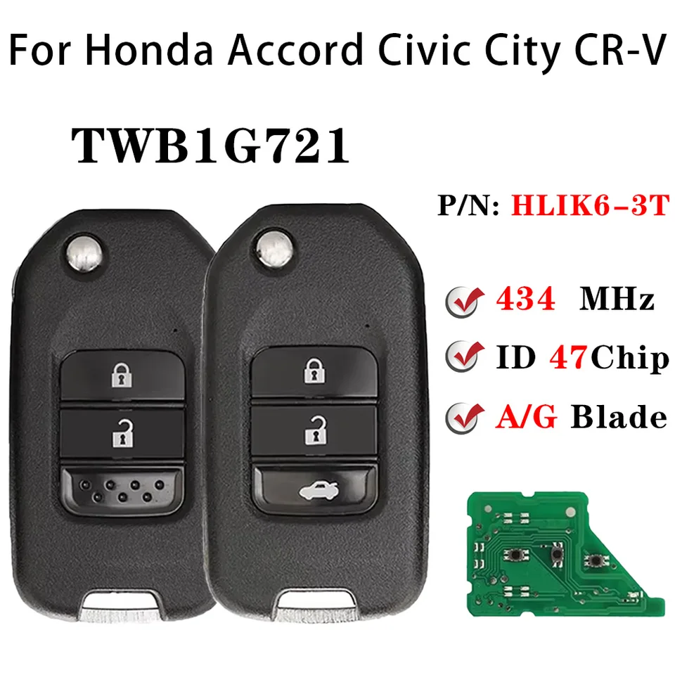 Pre Honda Accord Civic City CRV Jazz XR-V Vezel HR-V FRV A/G BLADE HLIK6-3T TWB1G721 FLOW DISTATE DISTATE KLEY 433MHZ ID47