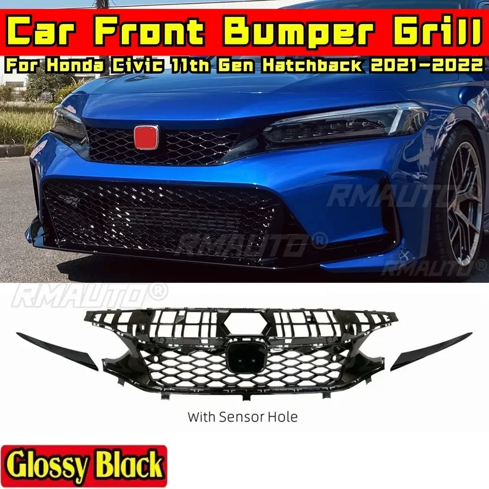 Pre Honda Civic 11. Gen Hatchback 2021-2022 Body Kit Racing Grills Glossy Black TR Style Bumper Grill Auto príslušenstva