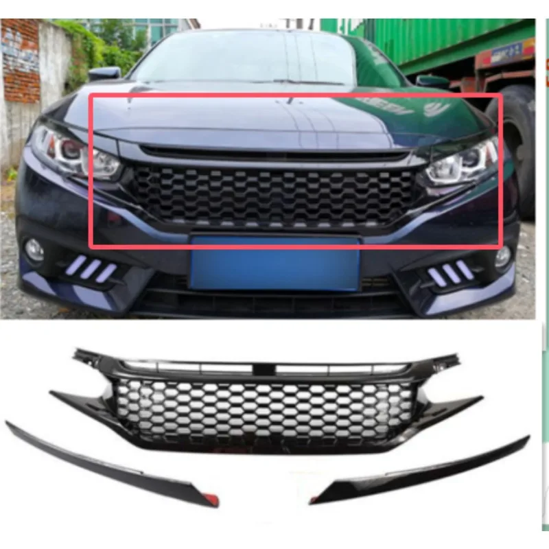 Pre Honda Civic 2016 -2018 Honeycomb Gloss Black Front Bumper Mesh Grille Grill Racing Grill for Trims