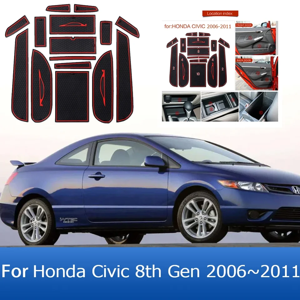 Pre Honda Civic 8. Gen 2006 2007 2008 2009 2011 2011 2011 Anti-Slip Gumber Cup Cushion Door Groove Mat Stickers Automatické príslušenstvo Automatické doplnky