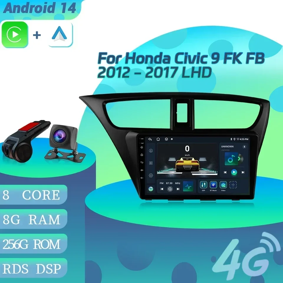 Pre Honda Civic 9 FK FB 2012-2017 LHD Android 14 AUTO RÁDIO RÁDIO MULTIMEDIA 4G GPS Navigation Wireless BlueToot Carplay Screen Screen Screen Screen