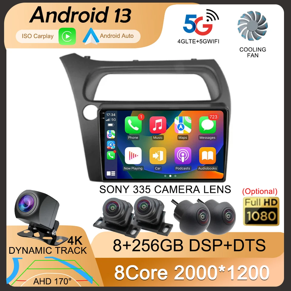 Pre Honda Civic Hatchback 2006 - 2011 Android 14 CarPlay Car Radio Car Stereo Multimidia Video Player Player 2 DVD DVD STEREO STEREO