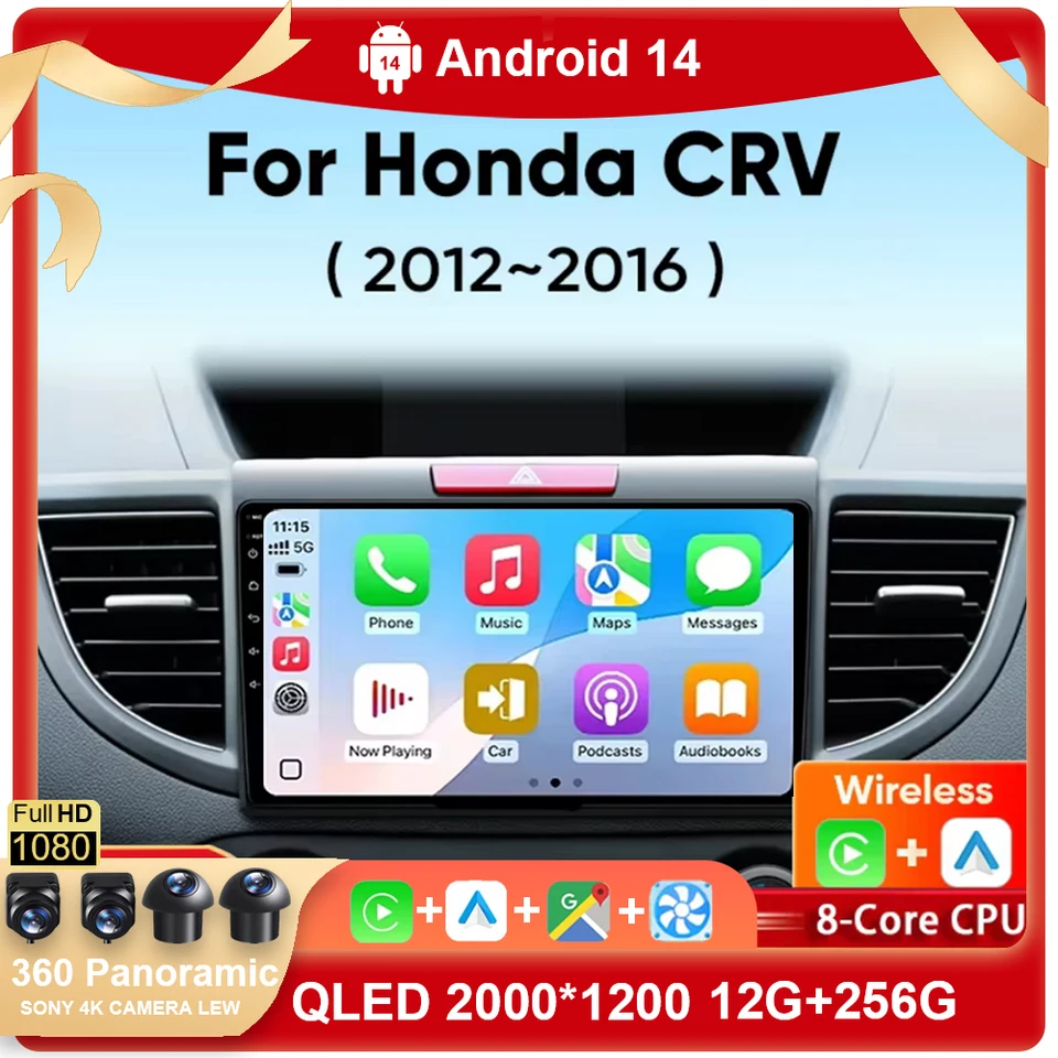 Pre Honda CRV CR-V 2012-2016 CarPlay Auto Android 14 Car Multimedia Video Player Navigation No 2Din 2 DIN WiFi DVD GPS DSP DSP