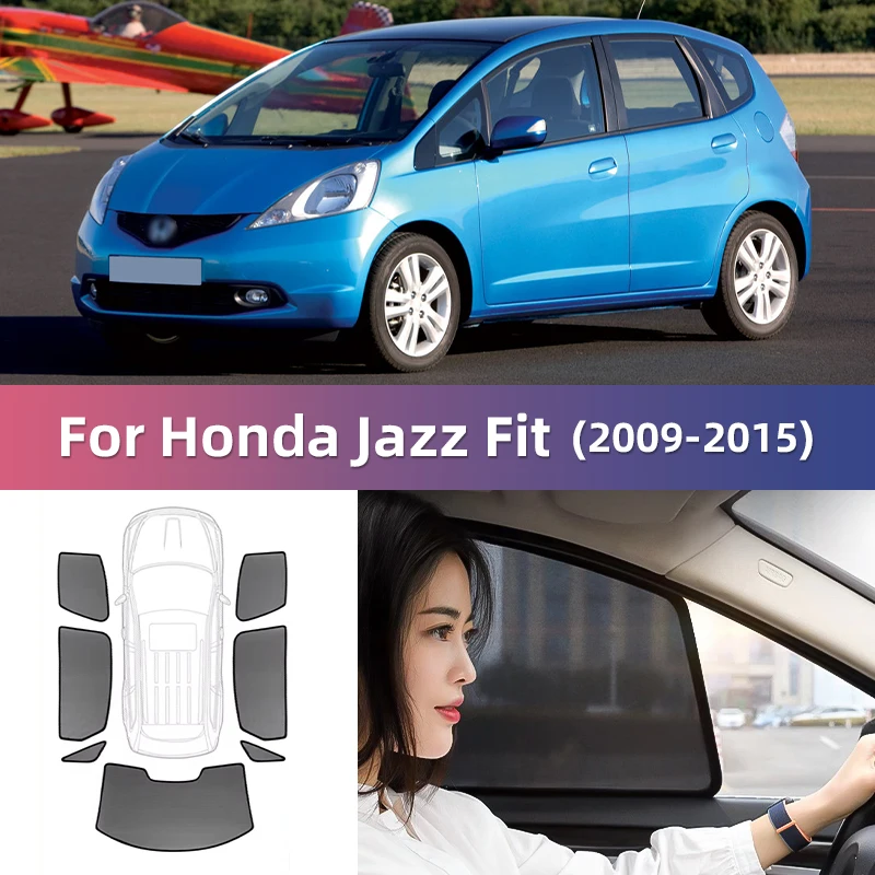 Pre Honda Jazz GE Fit 2009-2014 Car Sunshade Shield Magnetické predné čelné sklo Slepá záclona Zadná strana detské okno Slnko odtiene