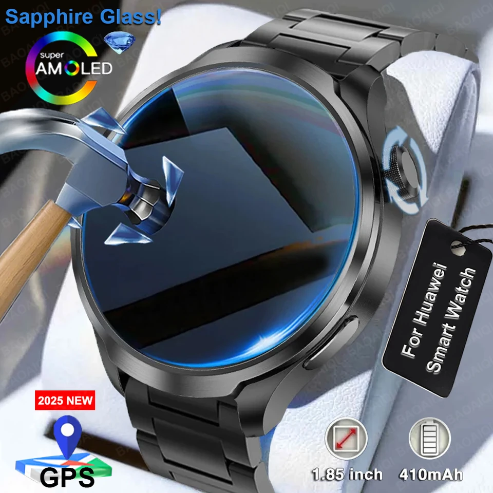 Pre Huawei 1,85 palca AMOLED HD SCREE SMART SMART WOOT Men Outdoor Sport GPS Compass výškomer vodotesný bt volajte SmartWatch 2025 Nový