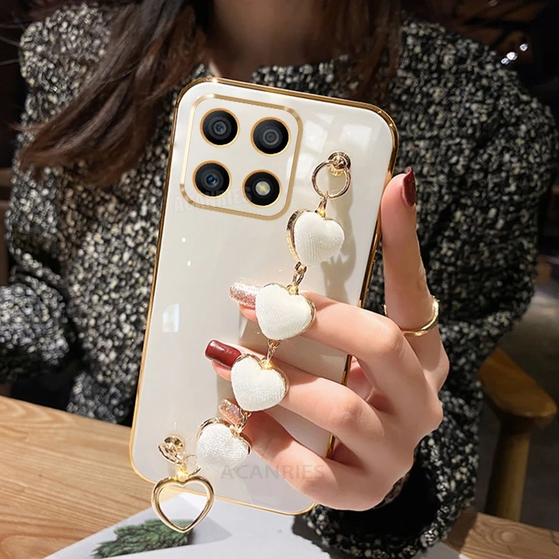 Pre Huawei Honor x8 x8a x8b x6 x6a x6s x7a x7b Love Heart náramok Pasting Case Honorx8 4G 5G 200 90 70 Lite Luxury Chain Cover Cover