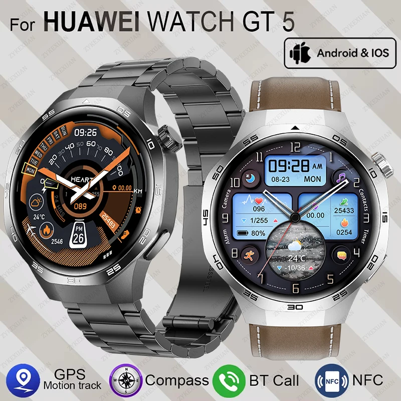 Pre Huawei Smart Watch Men Sledujte 5 Pro Amoled HD Screen Bluetooth Call NFC Health Monitoring SmartWatch 2024 New Watch GT5Pro