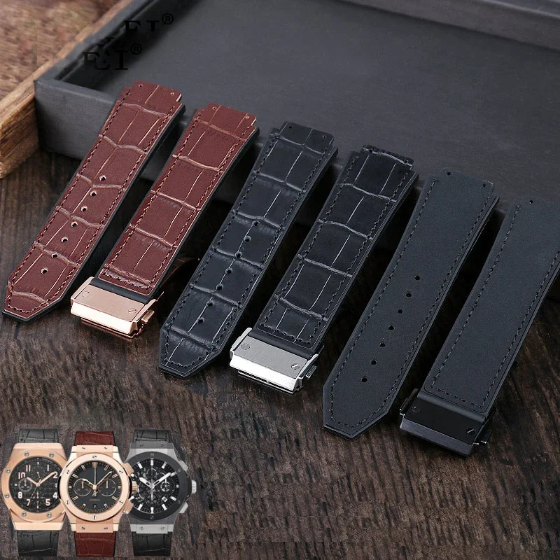 Pre hublot popruh Big Bang Watchband Castless pracka zadarmo Nástroj Nové kravské kožené gumové hodinky 25*19 mm hnedá čierna 4.6
