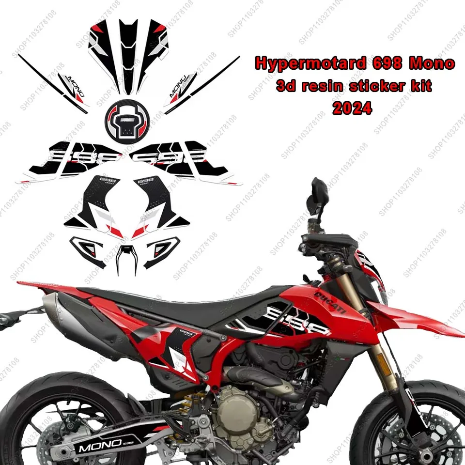 Pre HyperMotard 698 Mono 2024 Limited Edition 3D Gélová slepka na živicu Motocykel Tank Patch Ochrana Sticker Nový dekoratívny nálepka