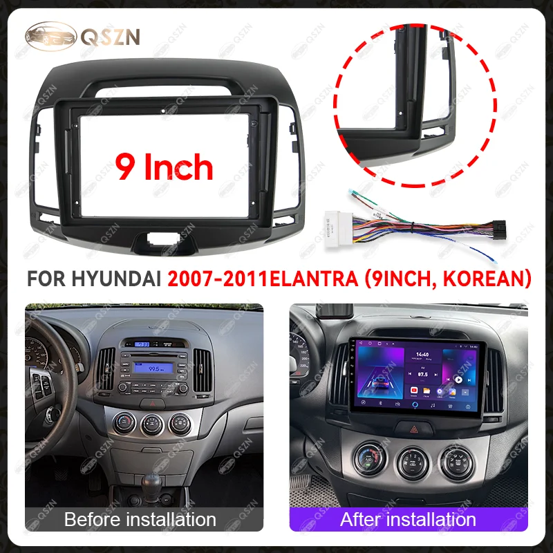 Pre Hyundai 2007-2011 Elantra 9inch 2 DIN Car Radio Plast fascia panelového panela Dashboard CD CD GPS Android Multimedia Playe Cable
