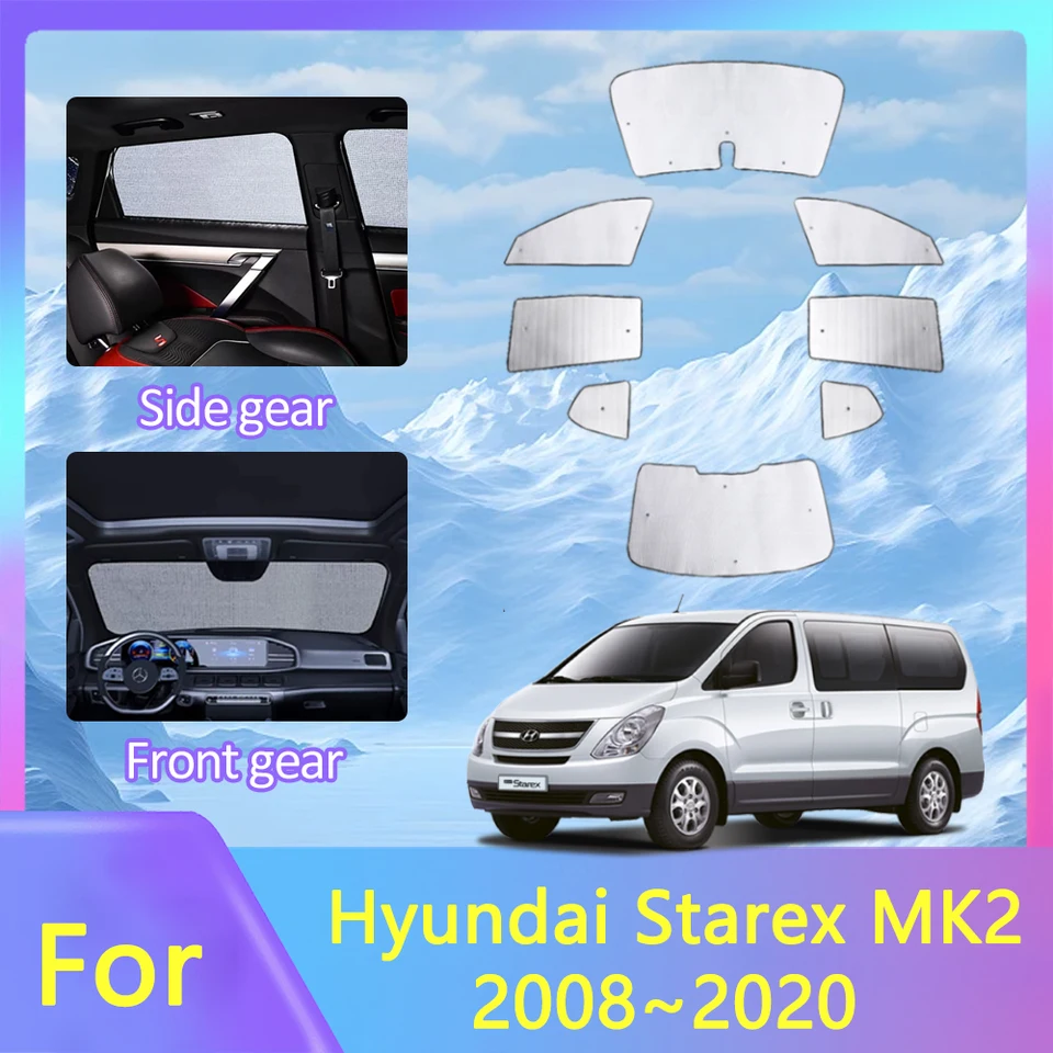 Pre Hyundai Grand Starex H-1 CARGO TQ MK2 2008 ~ 2020 2015 2018 CAR Sunshades Window Censor Černé sklo Anti-UV Sun Auto