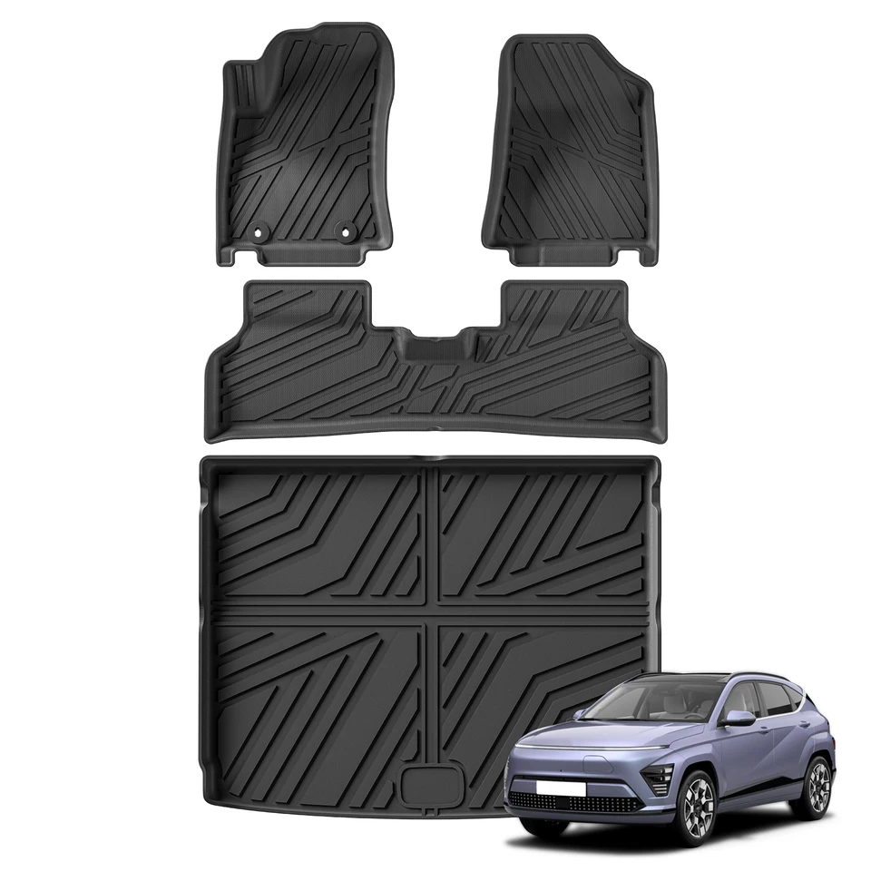 pre Hyundai Kona Electric 2023 2024 TPE 3D podlahové podlahy Matky nákladný vložka Trunk podložka celé počasie Čierny koberec ľavý kormidlo