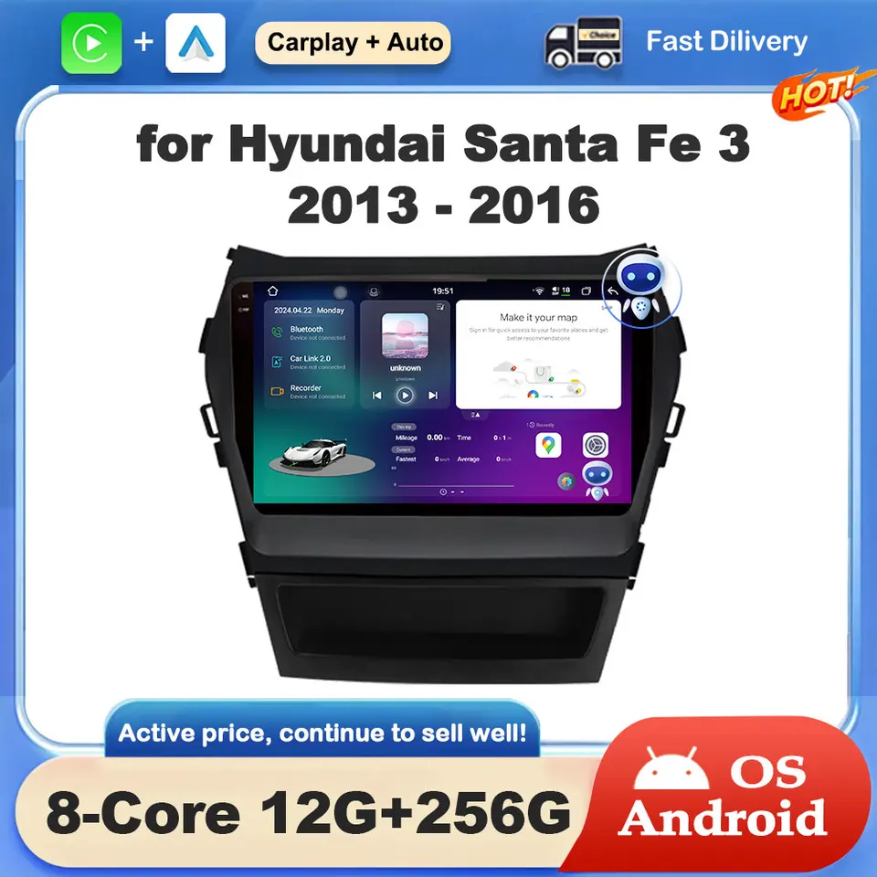 Pre Hyundai Santa Fe 3 2013 - 2016 Android OS Video Video Multimediálne rádio prehrávač GPS navigácia 9 palcov bezdrôtového CarPlay HD Touch