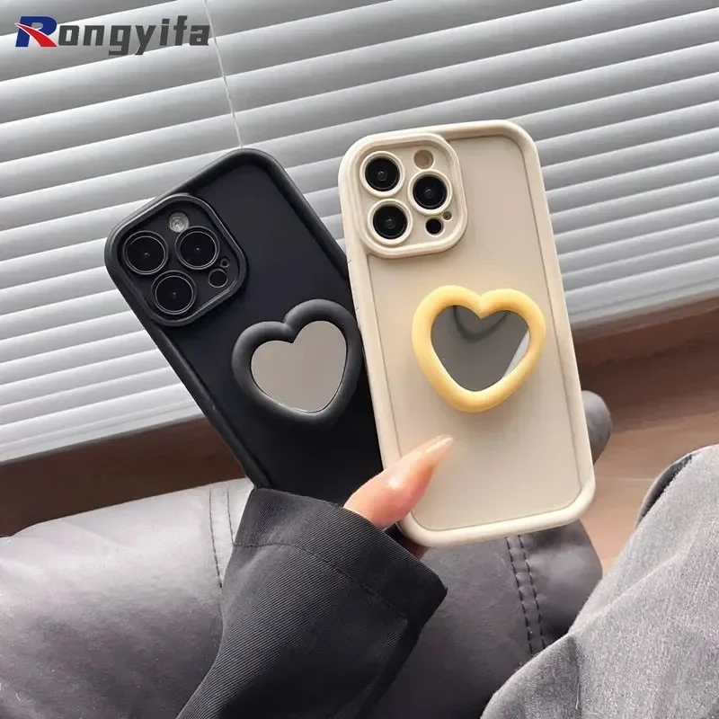 Pre Infinix GT 10 Pro Poznámka 40 Pro+ 30 VIP Pro 12 Turbo G96 Hot 40 30 30i 20 9 11 Hrajte telefónne puzdro Love Heart Mirror Držiak Obálka