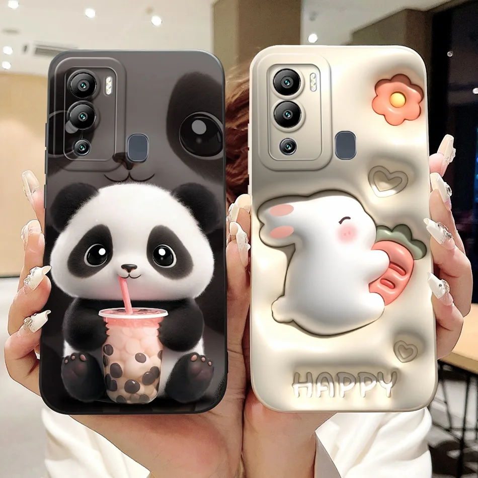 Pre infinix Hot 12i Case Hot 12 Play Hot12i X665B X6816C Cute Panda Rabbit Cartoon Camera Ochranné mäkké silikónové puzdro