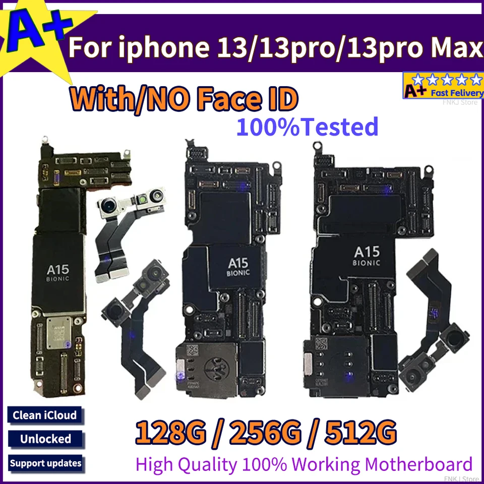 Pre iPhone 13 Pro Max je odomknutá základná doska s tvárou v tvár čistiaca iCloud pre iPhone 13 Logic Board Pracovná podpora iOS Update