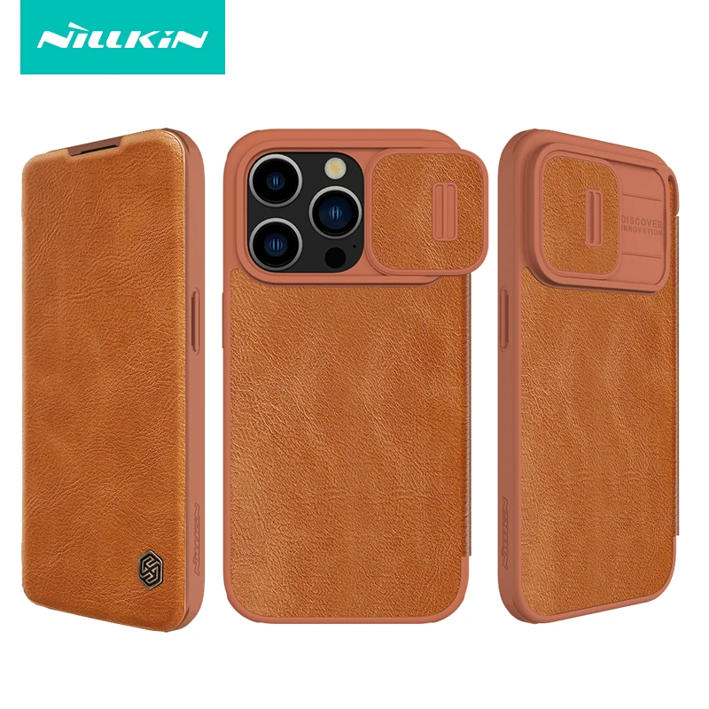 Pre iPhone 15 Pro Max Nillkin Qin Pro Flip Leather Case Pase Panliding Cover s krytom slot karty pre iPhone 15 Pro Shell
