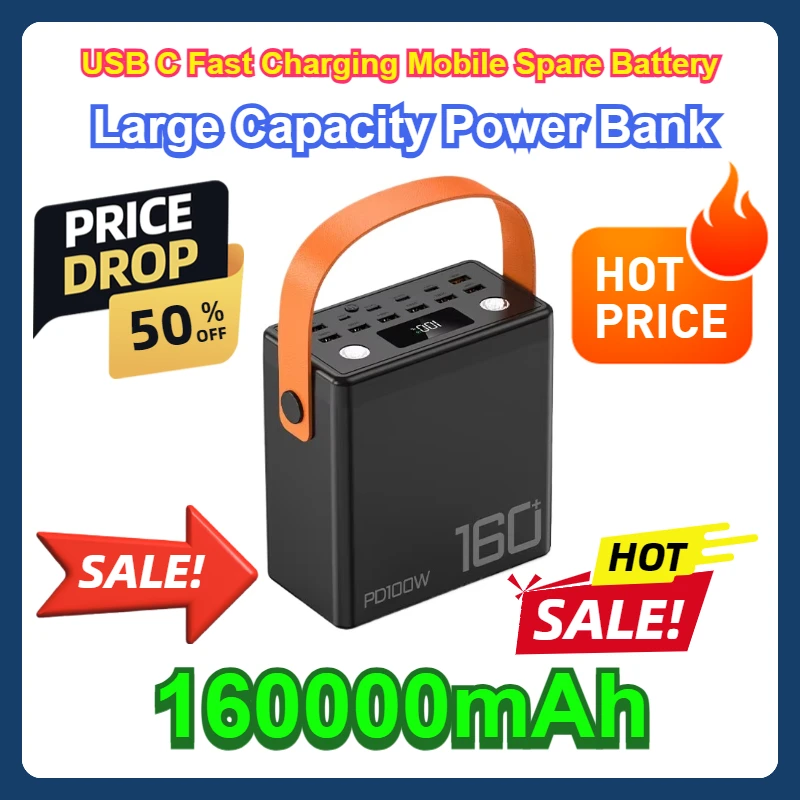 Pre iPhone 15 Samsung Xiaomi NAPOJECKE počítač 160000 mAh Veľká kapacita Power Bank Prenosný PD100W USB C Rýchle nabíjanie mobilnej náhradnej batérie