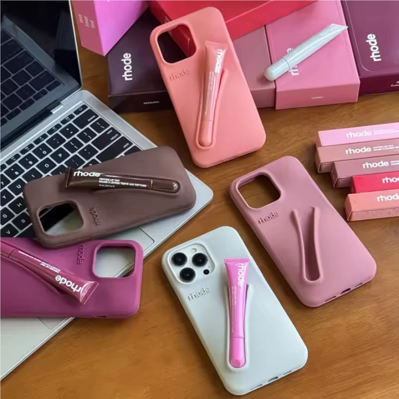 Pre iPhone 16 12 13 14 15 11 Pro Max Plus módny farebný rhodkový telefón Gray Toast Ribbon Raspberry Jelly Silikone Lipstick Cover