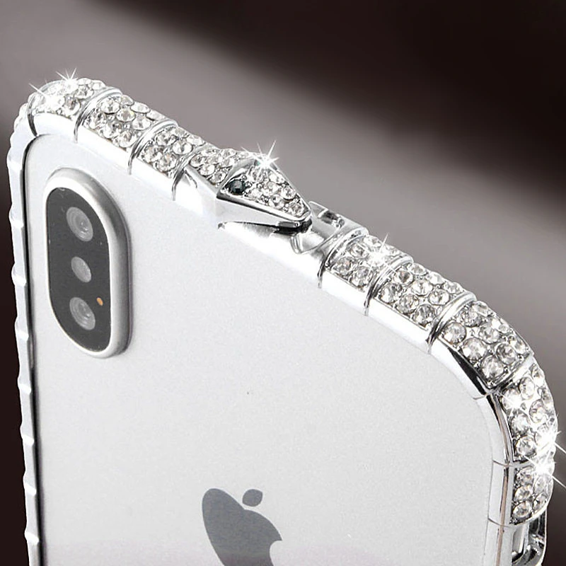 Pre iPhone 16 15 14 13 11 13 Pro Max Case Rinestone Bling Diamond Snake Bumper pre iPhone 12 7 plus puzdro trblietavý kovový rám vložky