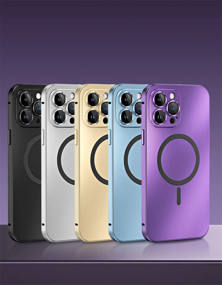 Pre iPhone 16 15 14 13 12 Pro Max Plus Plus magnetické hliníkové zliatiny Rám kovový náter PC Spatky sklenená šošovka Filmový telefón puzdro