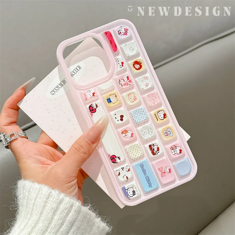 Pre iPhone 16 Pro Max 15 14 13 12 Pro Max 14 Plus 3D stereoskopická karikatúra Kitty krém želé chlieb Klávesnica Puzdro Soft