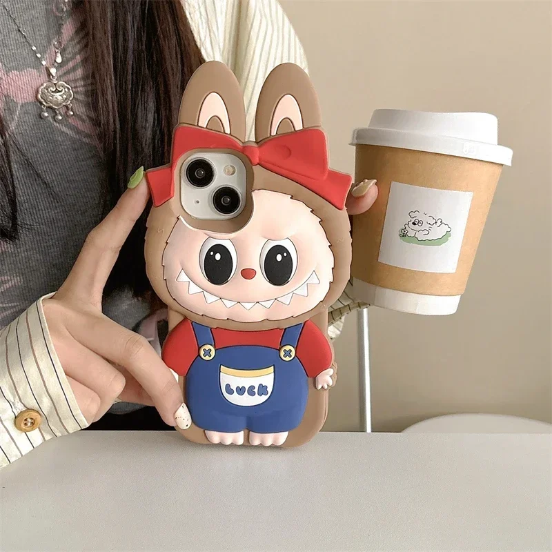 Pre iPhone 16 Promax 15 14 plus 13 12 11 Pro Max Phone Case 3D LaBubu Soft Silikone Case Romper So Cute Cartoon Cover Fundas