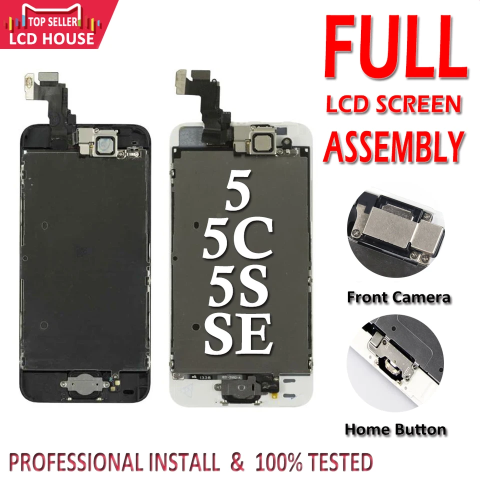 Pre iPhone 5 5C 5S SE 2016 LCD displej s úplnou zostavou obrazovky sa dotknite Digitalizátor Kompletný výmena+tlačidlo domov+predná kamera