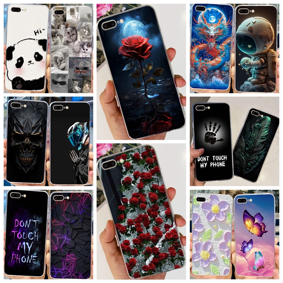 Pre iPhone 7 Plus 8 plus 6 plus číry mäkký TPU Silikónový telefón zadný kryt Funda Dragon Cartoon Flower Case Case Clear Capas