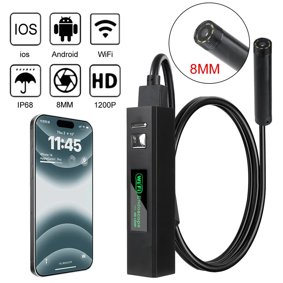 Pre iPhone Android telefóny PC nepremokavé 8 mm mini šošovky Industrial WiFi Endoscope Camera USB Inšpekcia automobilu Borescope 1200p 5,0 MP