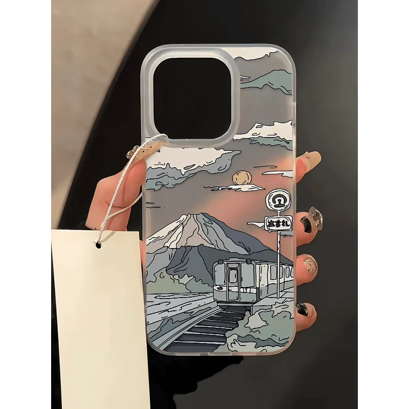 Pre iPhone puzdro 15 14 13 13 12 11 Pro Max olejomaľba pod mesiaci vlak mäkký silikónový anti-kvapka