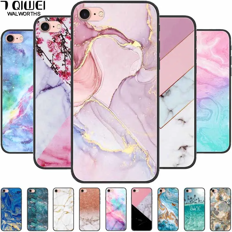 Pre iPhone SE 2020 2016 Puzdro Soft Soft Luxury Mramor TPU TPU pre iPhone 7 8 Plus silikónový telefónny kryt 7Plus 8Plus Cool Ochranca